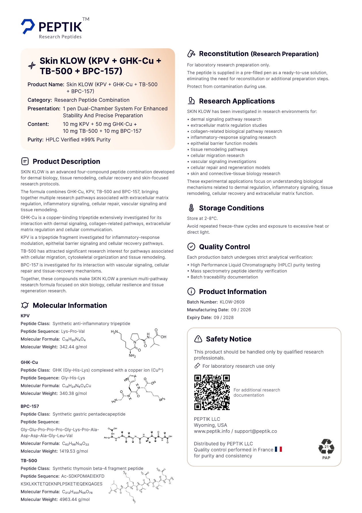 Skin Klow instructions, front